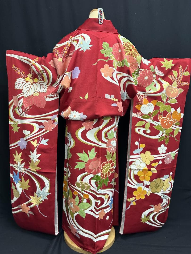 逸品 千總 赤地 刺繍 流水文 花 桐 振袖 川島織物 フルセット 松坂屋誂え