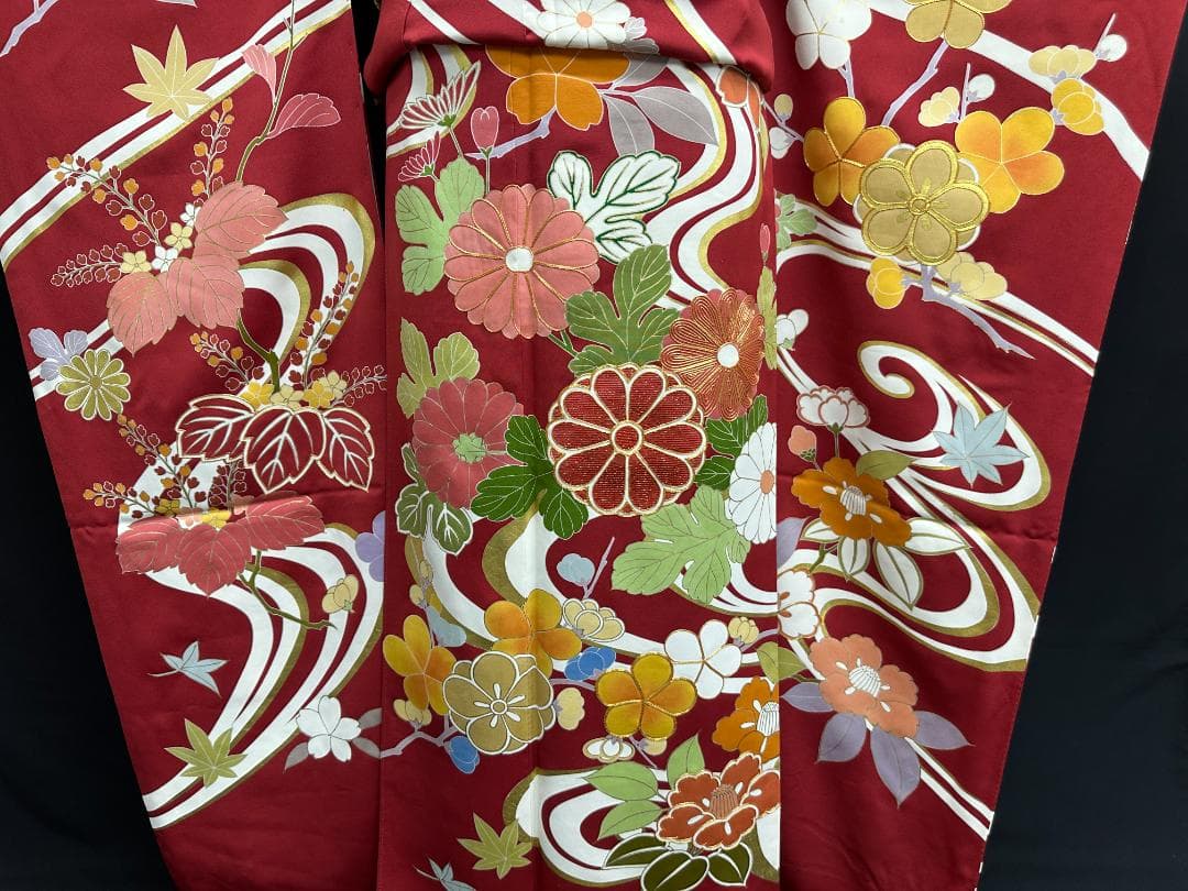 逸品 千總 赤地 刺繍 流水文 花 桐 振袖 川島織物 フルセット 松坂屋誂え