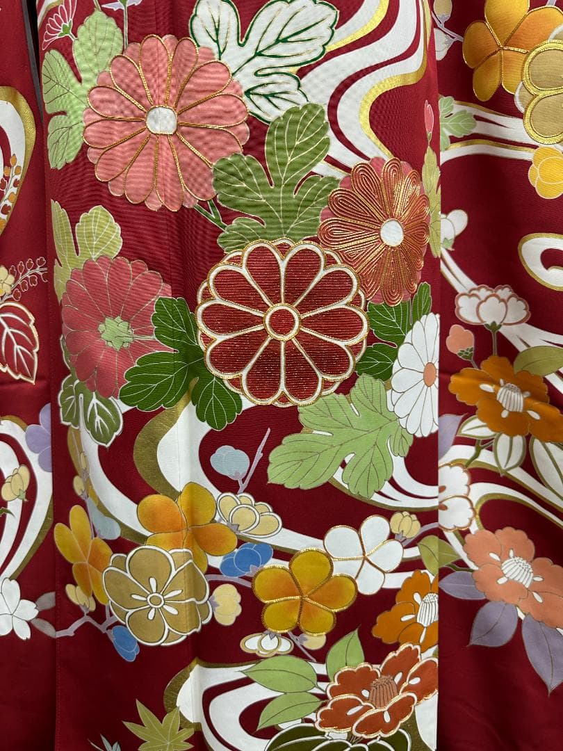 逸品 千總 赤地 刺繍 流水文 花 桐 振袖 川島織物 フルセット 松坂屋誂え