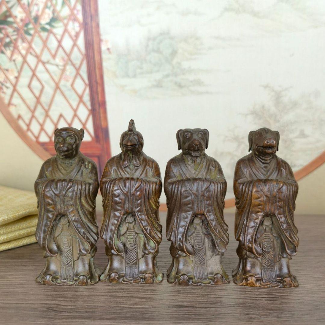 銅製 十二十二干支 茶台 玄関 博古架 装飾品 工芸品 置物