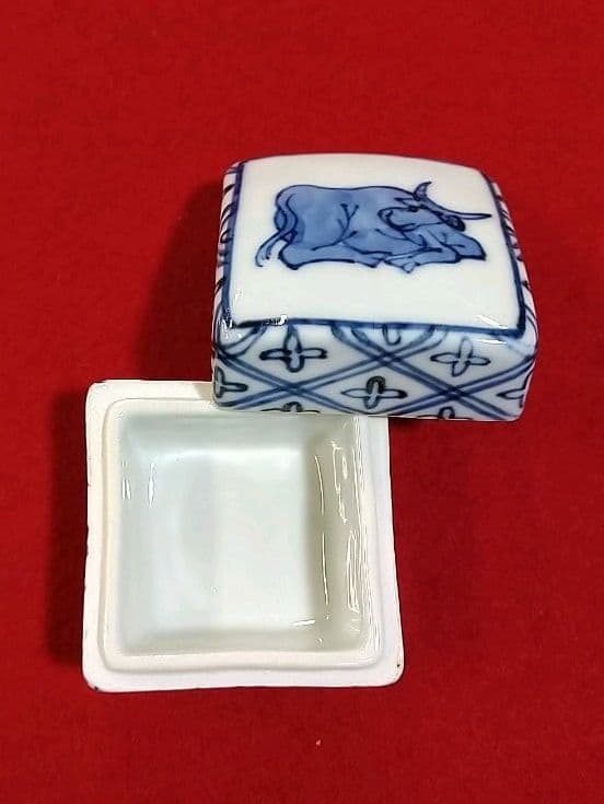 香合 染付 張甲牛 清閑寺窯 杉田祥平 茶道具