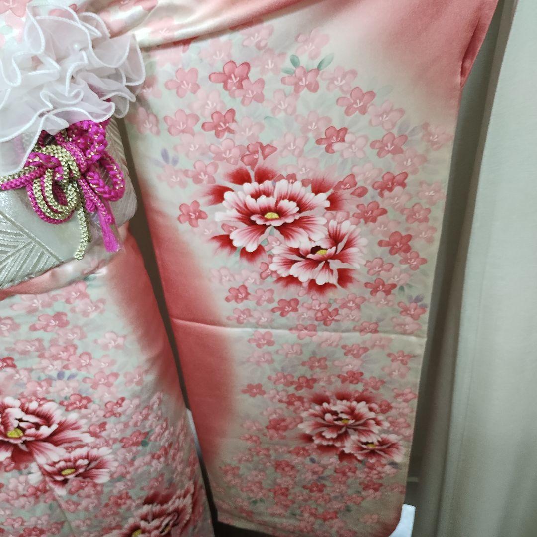 成人式正絹振袖フルセット　三越　上品　苺ピンク色　手描き暈し染め