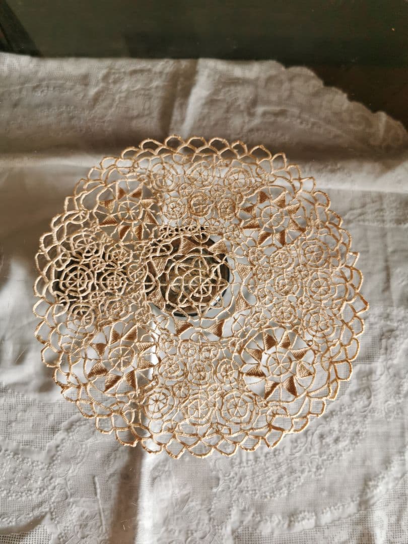 アンティーク レティセラレース 線状のニードルワーク プントインアリアドイリー