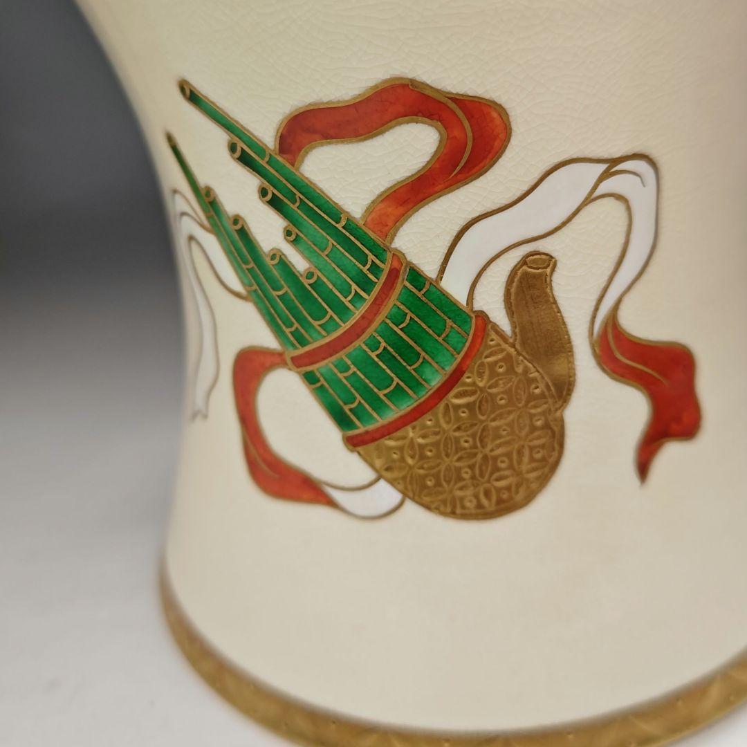 イ696 水指『平安　山岡善昇造』『色絵鼓形楽器尽くし　水指　共箱』茶道具