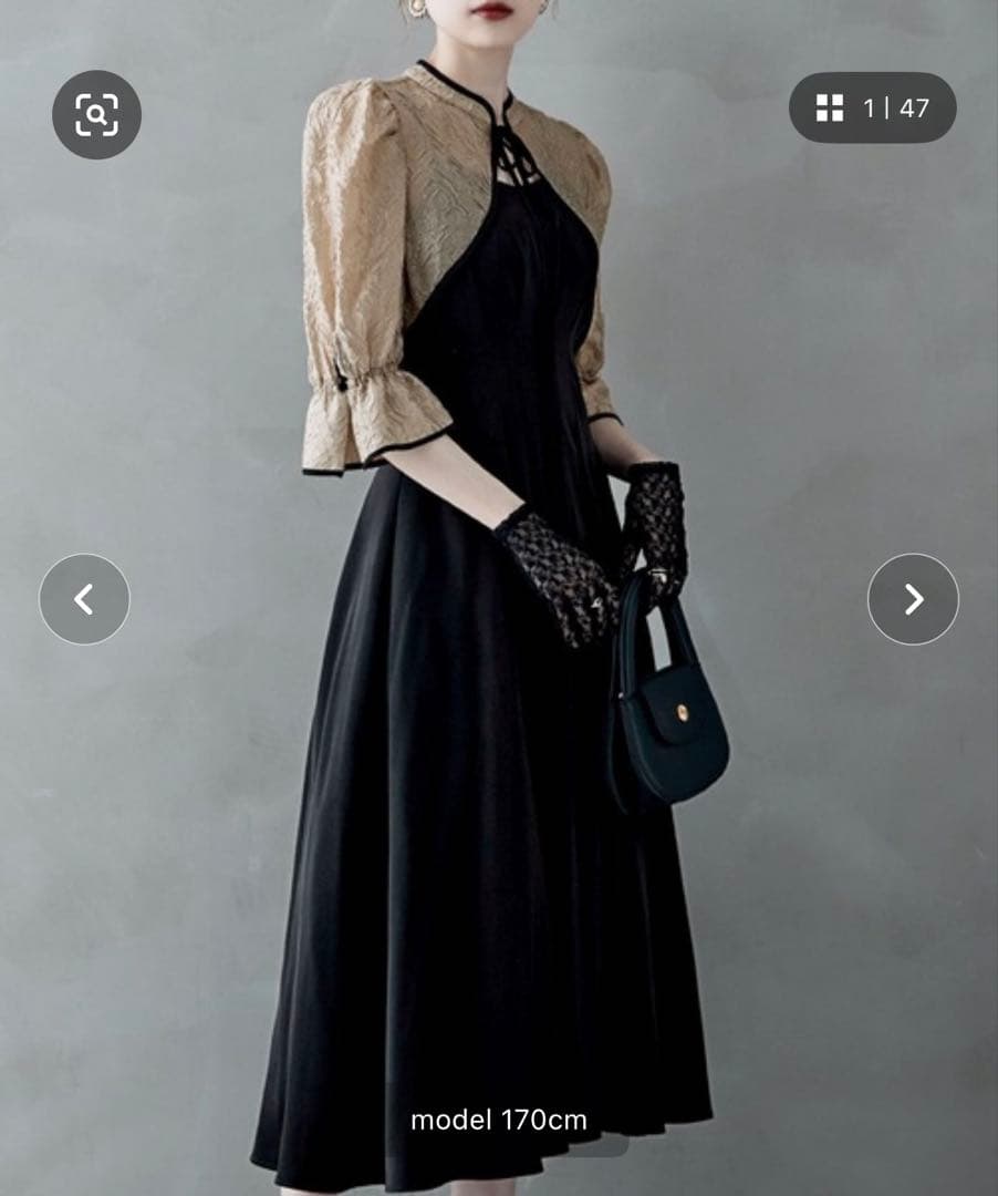 ジャガードボレロ&ウエストタックボリュームパーティードレス