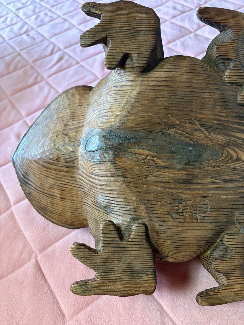 木製親子カエル　置物