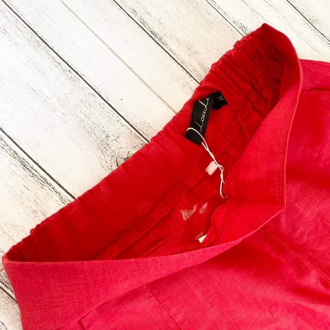 リネンパンツ♡ 赤 カラーパンツ ガウチョパンツ フレア 上品 ブーツに◎ M