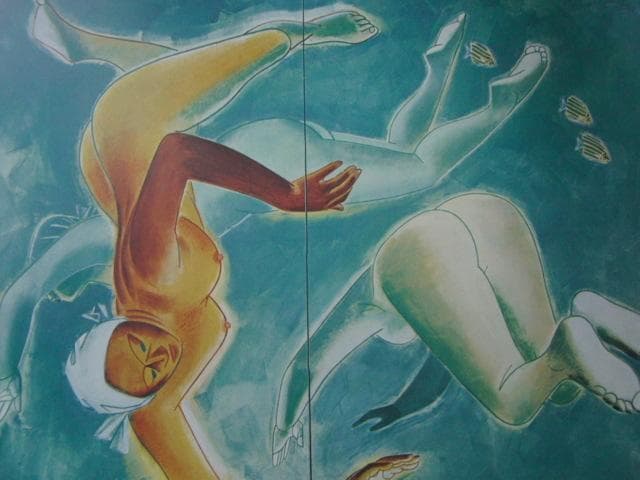 福田豊四郎、【海女】、希少な額装用画集より、新品額装付、状態良好