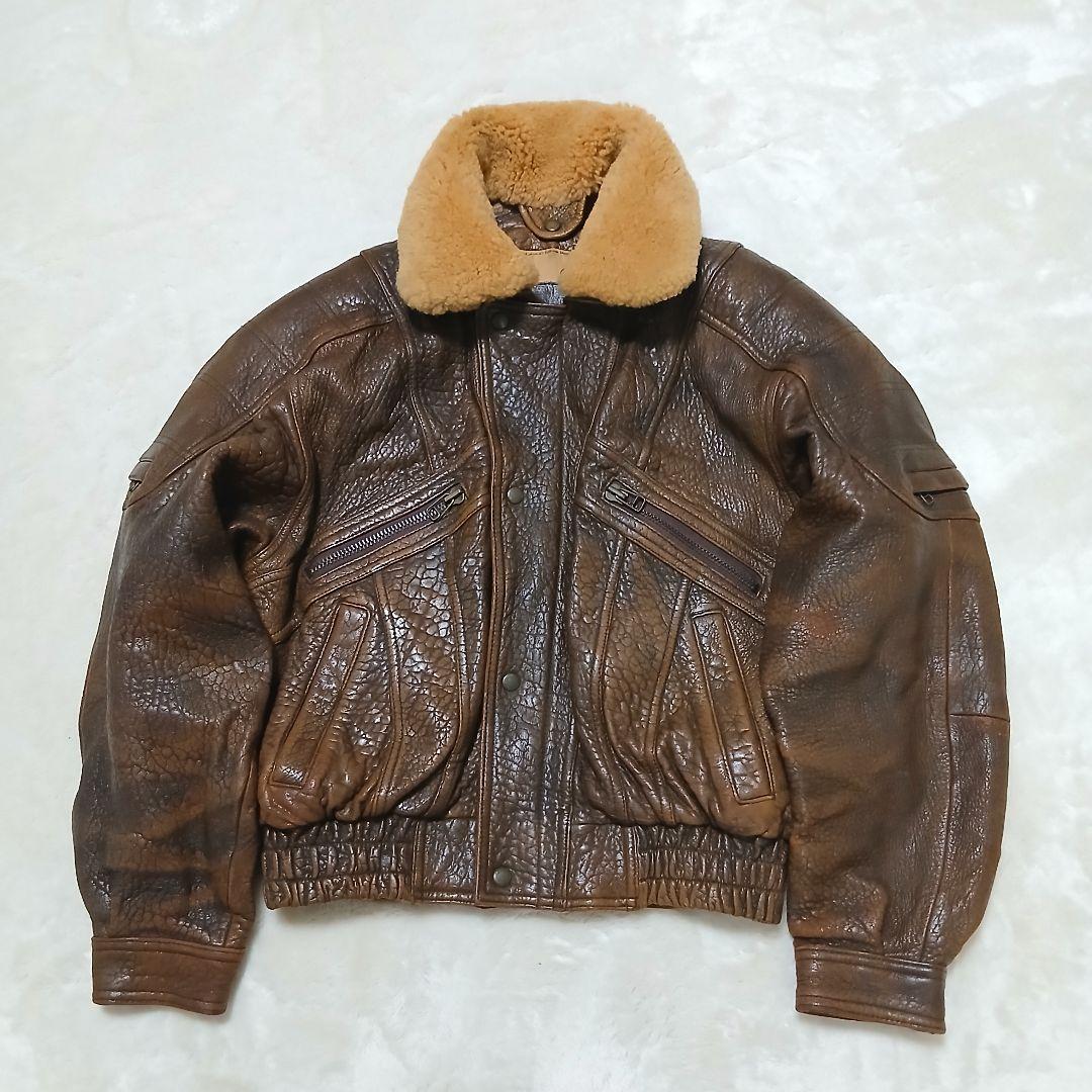 【希少サイズ】 Wind Armor 襟ボア G1レザージャケット 裏地総柄