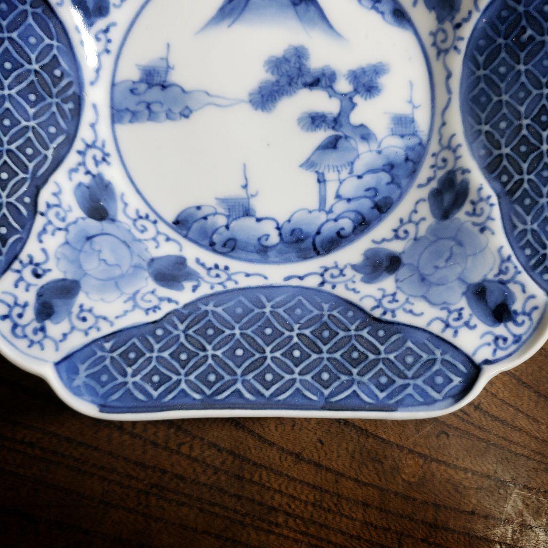染付角皿　古伊万里　薄造　山水文様　牡丹文　唐草文　七宝繋文　江戸　明治　訳あり