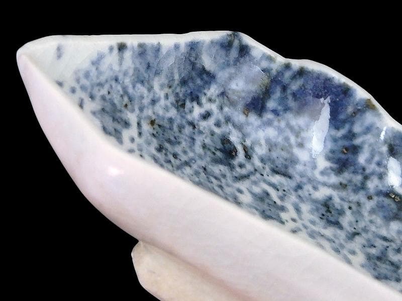 古伊万里　染付　型刷印判　幾何学文様　富士型変形皿　豆皿　F140AS-fbtc