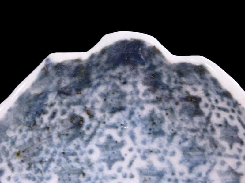 古伊万里　染付　型刷印判　幾何学文様　富士型変形皿　豆皿　F140AS-fbtc