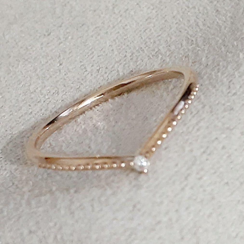 エテ K10YG V字ミル打ち ダイヤモンド リング