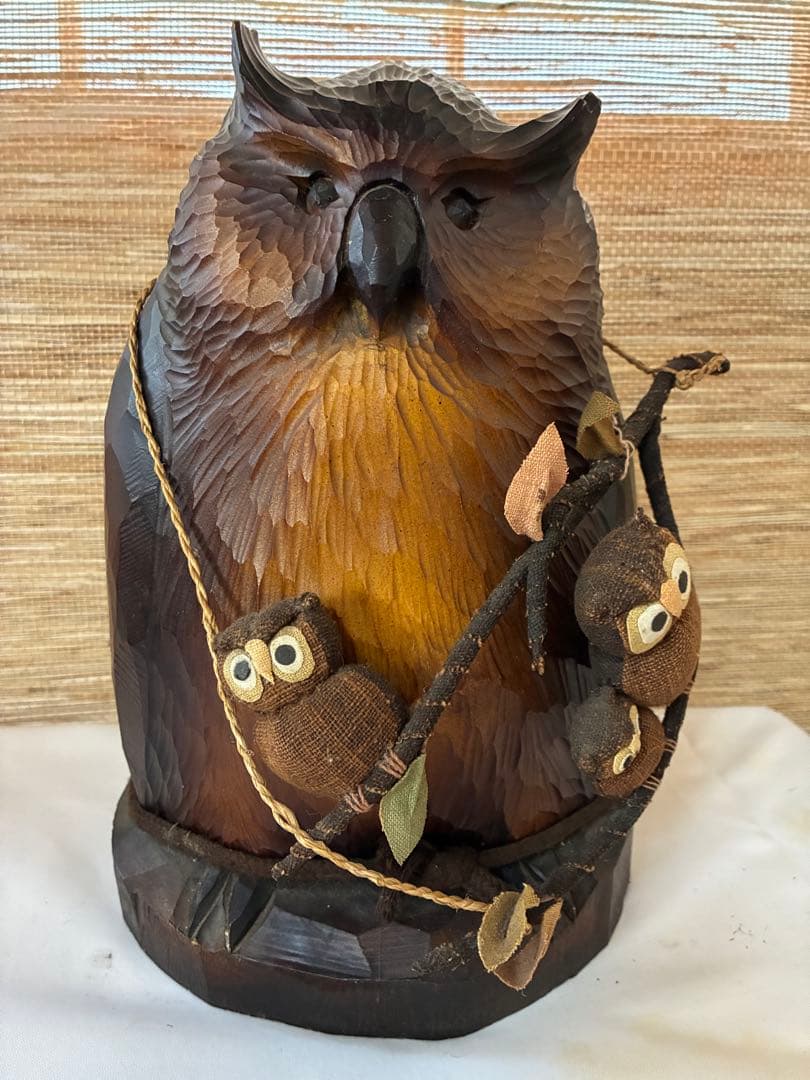 木製フクロウ置物 約20cm