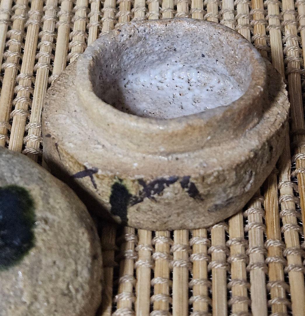 【名品❗】江戸時代　古織部　鉄絵　檜垣文様　織部釉　香合　茶道具　茶器　香道