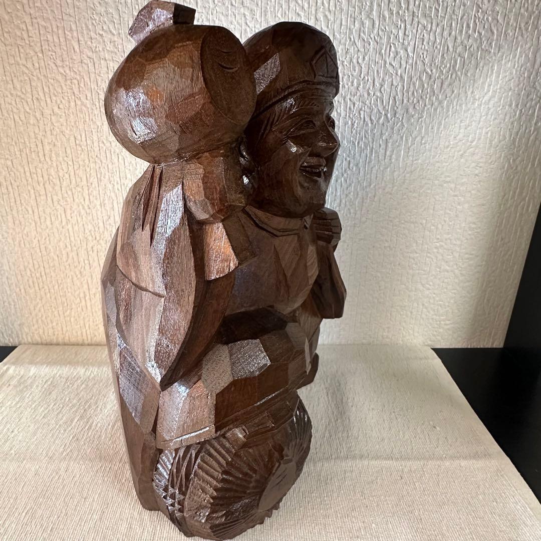 【縁起物】　二福神　恵比寿様　大黒天様　木製　木彫