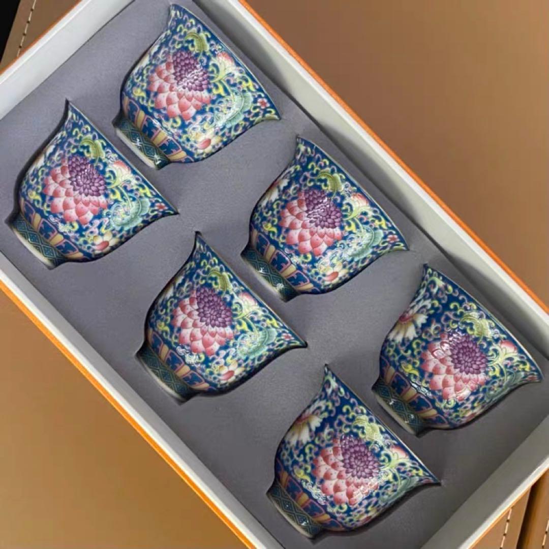中国茶器 琺瑯彩主人杯セット 茶器 飲茶食器 煎茶具 未使用品
