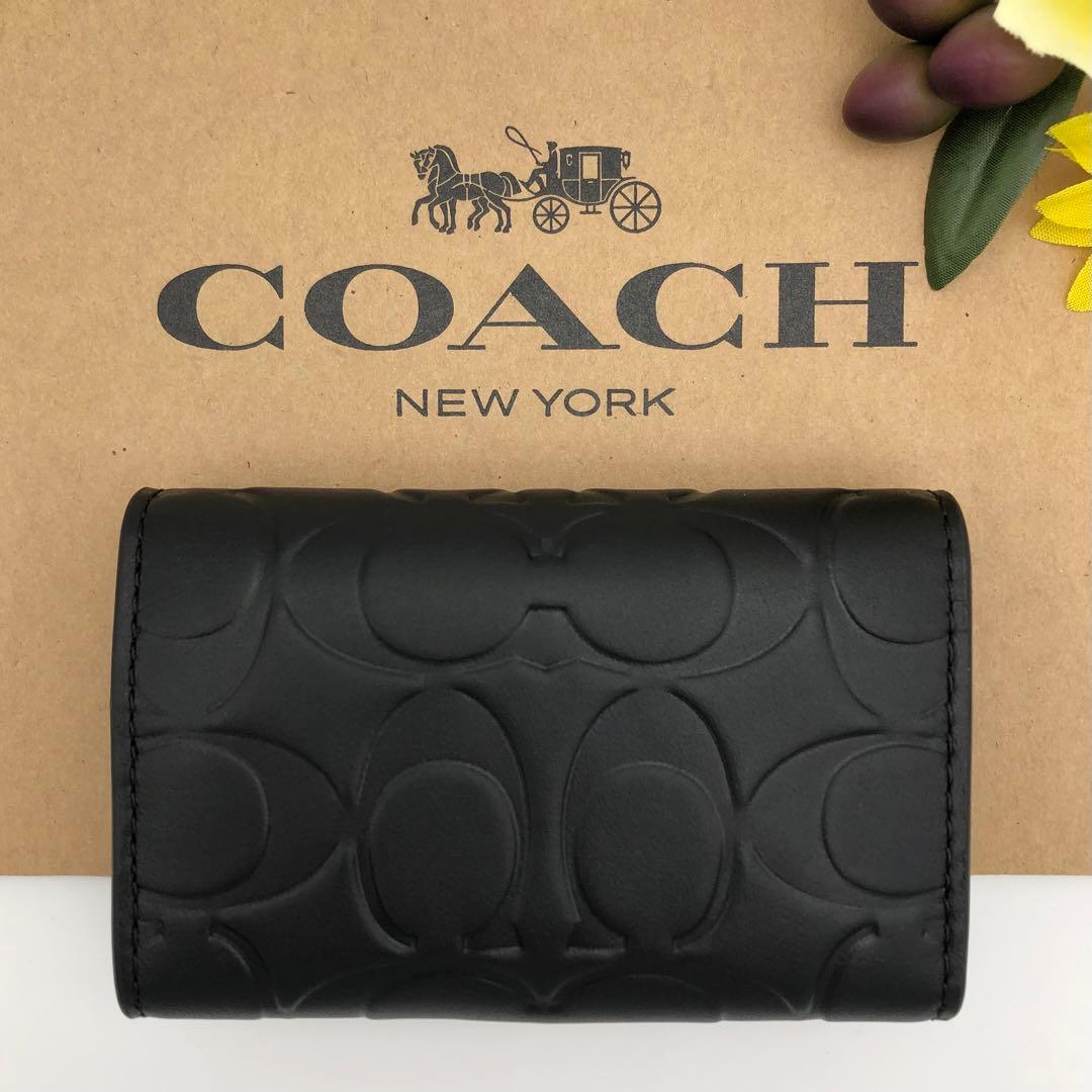 COACH 大人気！！ 5リングキーケース シグネチャー レザー ブラック 新品