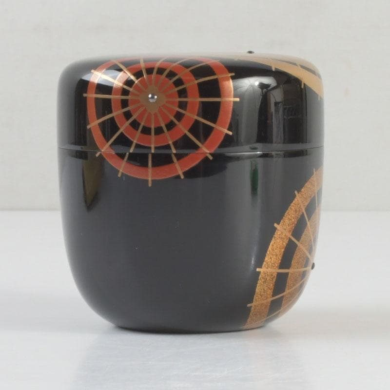 茶道具　山中塗　熊谷秀穂作　傘蒔絵　中棗　共箱　V　9489