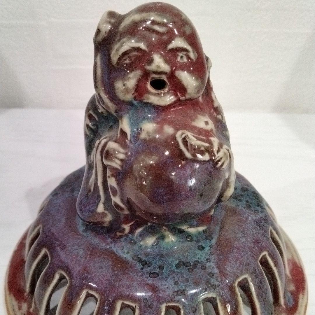 u159　香春焼 在銘 辰砂香炉 仏摘 大振　高さ21.5㎝