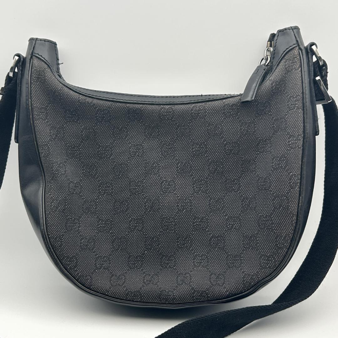 美品✨グッチ ハーフムーン ショルダーバッグ キャンバス GG ブラック レザー