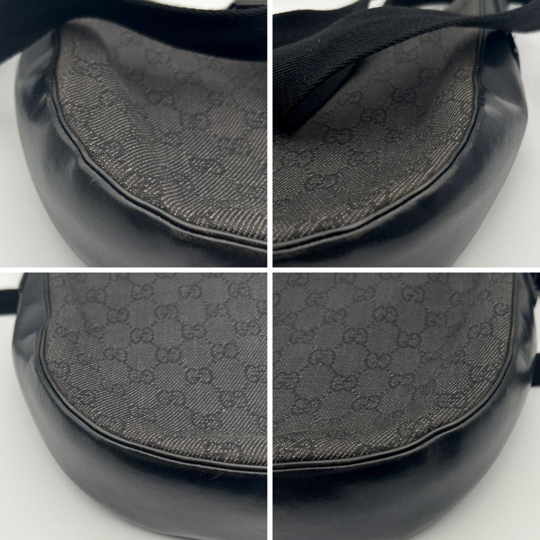 美品✨グッチ ハーフムーン ショルダーバッグ キャンバス GG ブラック レザー