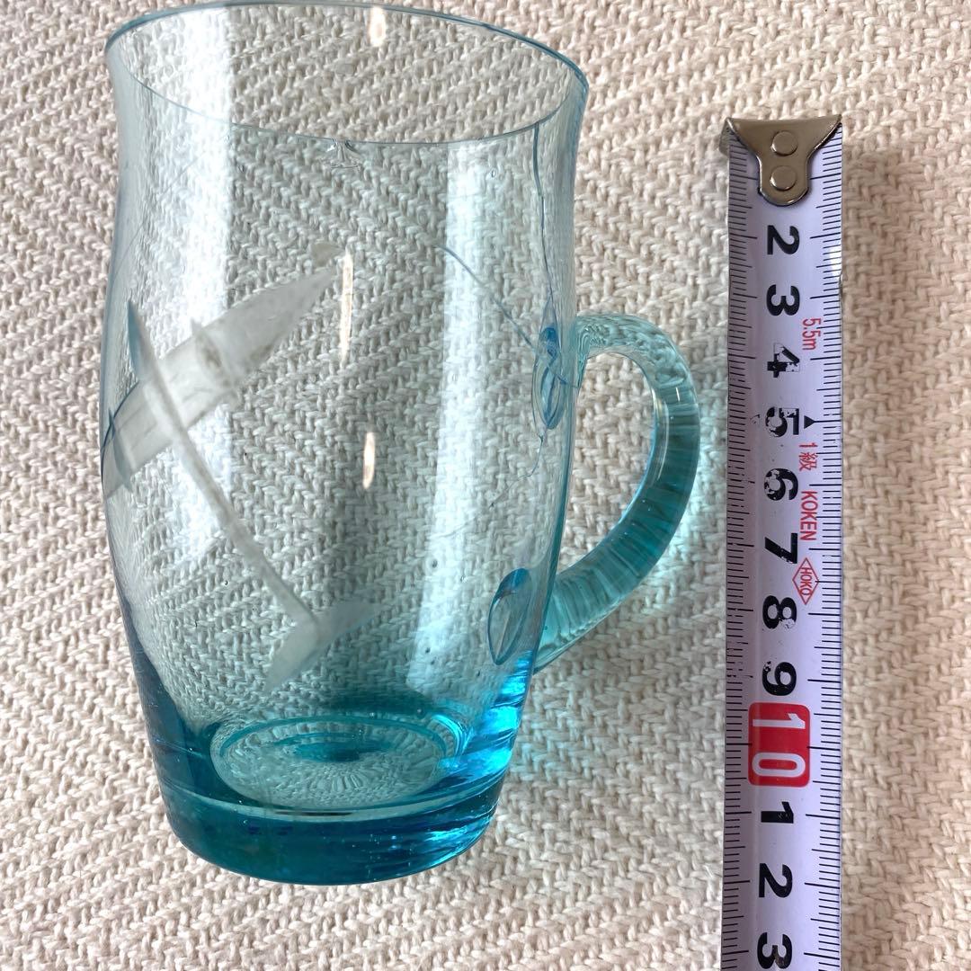 骨董 水色 ガラスカップ 零戦 戦闘機 切子細工 日本 レア ヒビあり