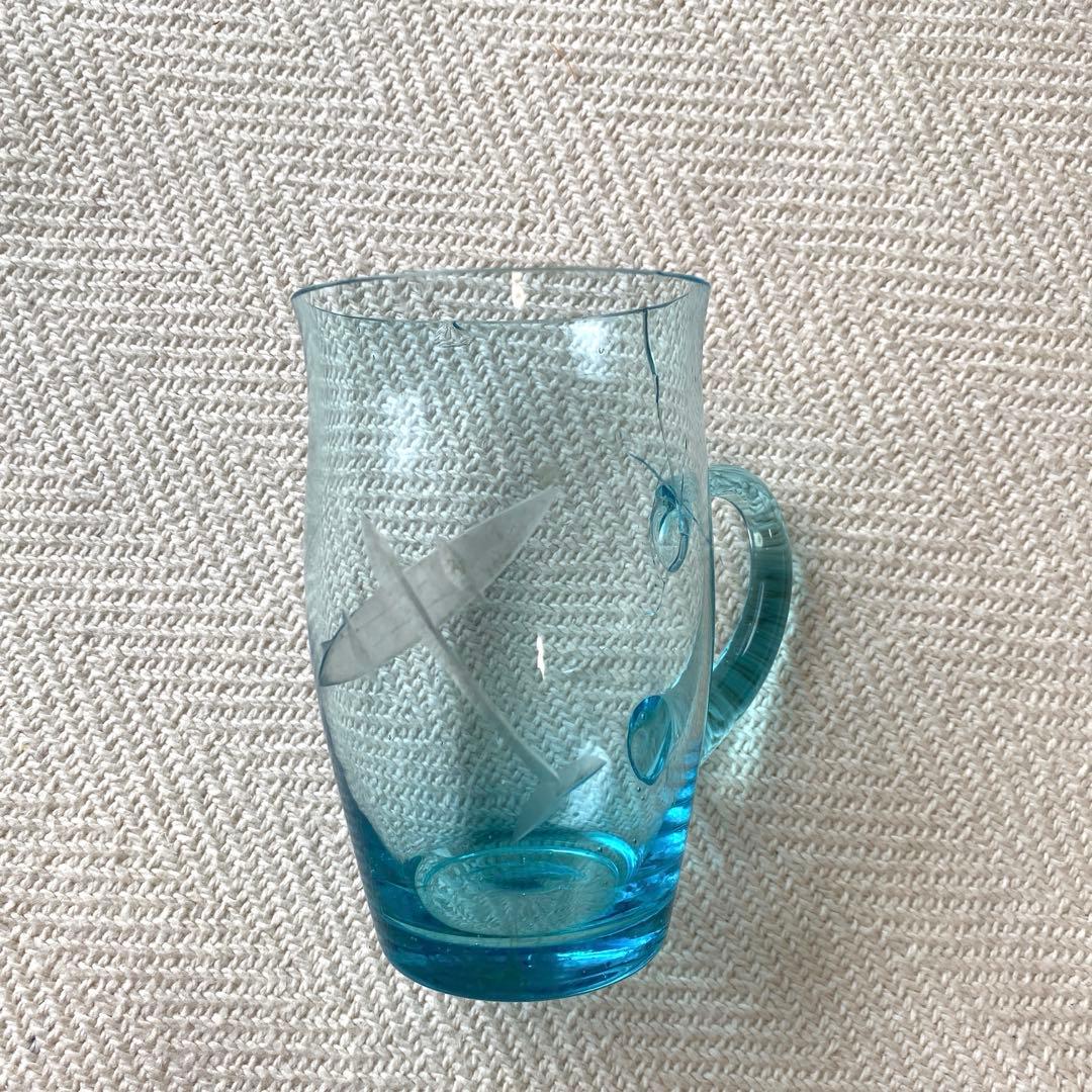 骨董 水色 ガラスカップ 零戦 戦闘機 切子細工 日本 レア ヒビあり