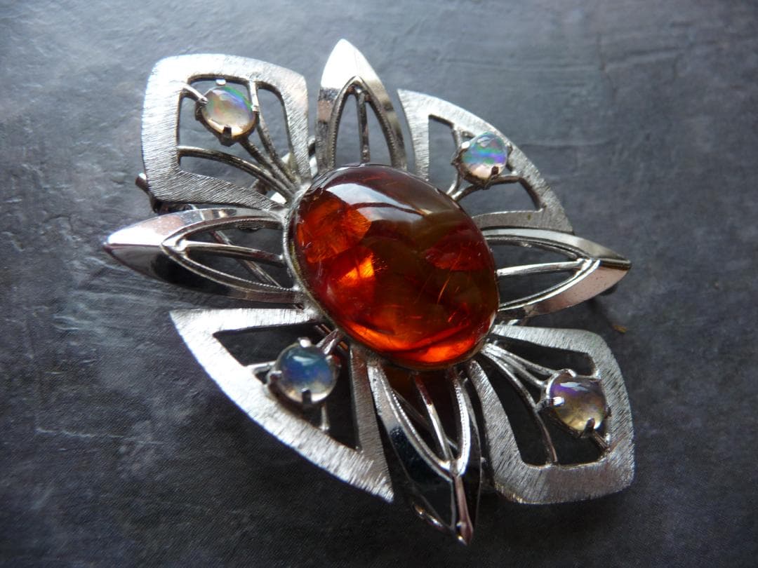 最終　琥珀　ウォーターオパール　帯留　ブローチ　ペンダント