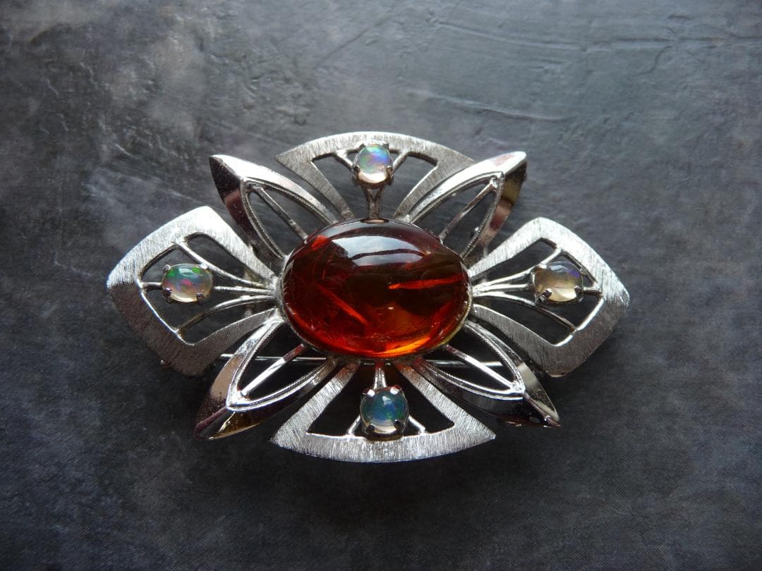 最終　琥珀　ウォーターオパール　帯留　ブローチ　ペンダント