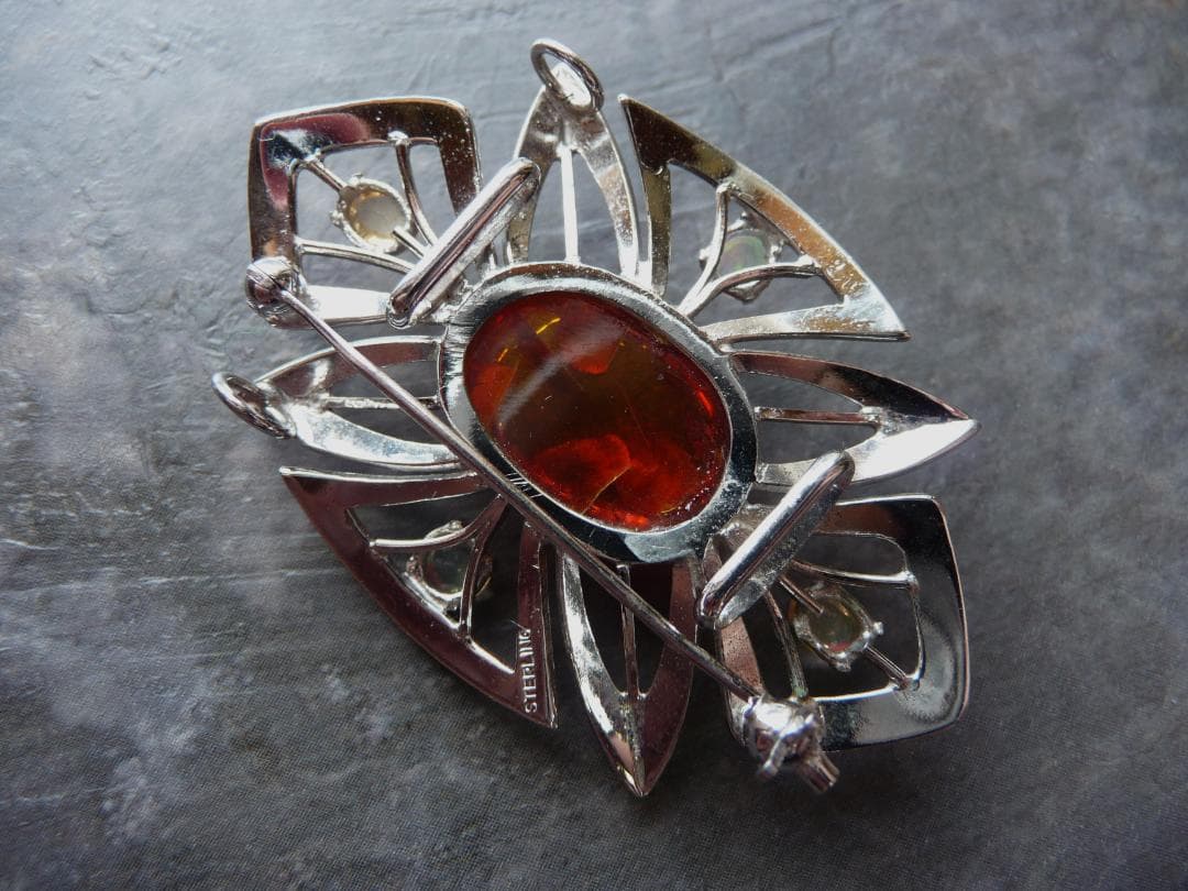 最終　琥珀　ウォーターオパール　帯留　ブローチ　ペンダント