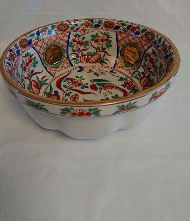 陶器花鳥模様深大鉢金彩