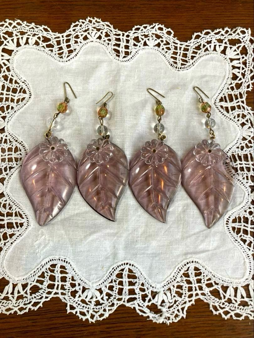 （専用）シャンデリアパーツ　ピンクウランとウランリーフ1880年　フランス