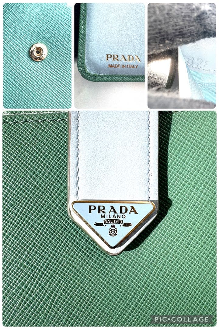 極美品/現行✨ プラダ 折り財布 三角ロゴ バイカラー サフィアーノレザー