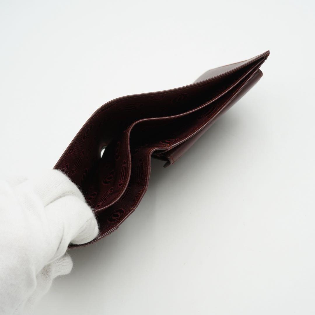 ✨未使用・付属品完備✨　カルティエ　二つ折り　マストライン　レザー　ボルドー