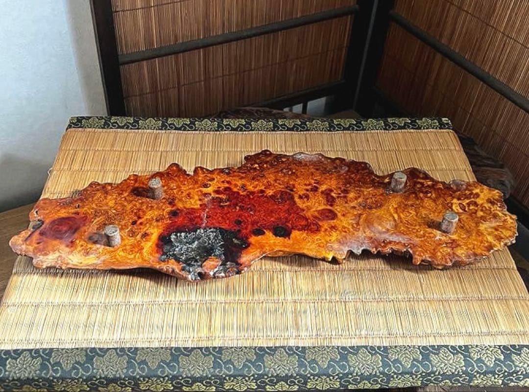 天然時代木 希少 横長 奥細 花梨 玉杢 瘤 四足 花台 香台 盆栽台 50㎝