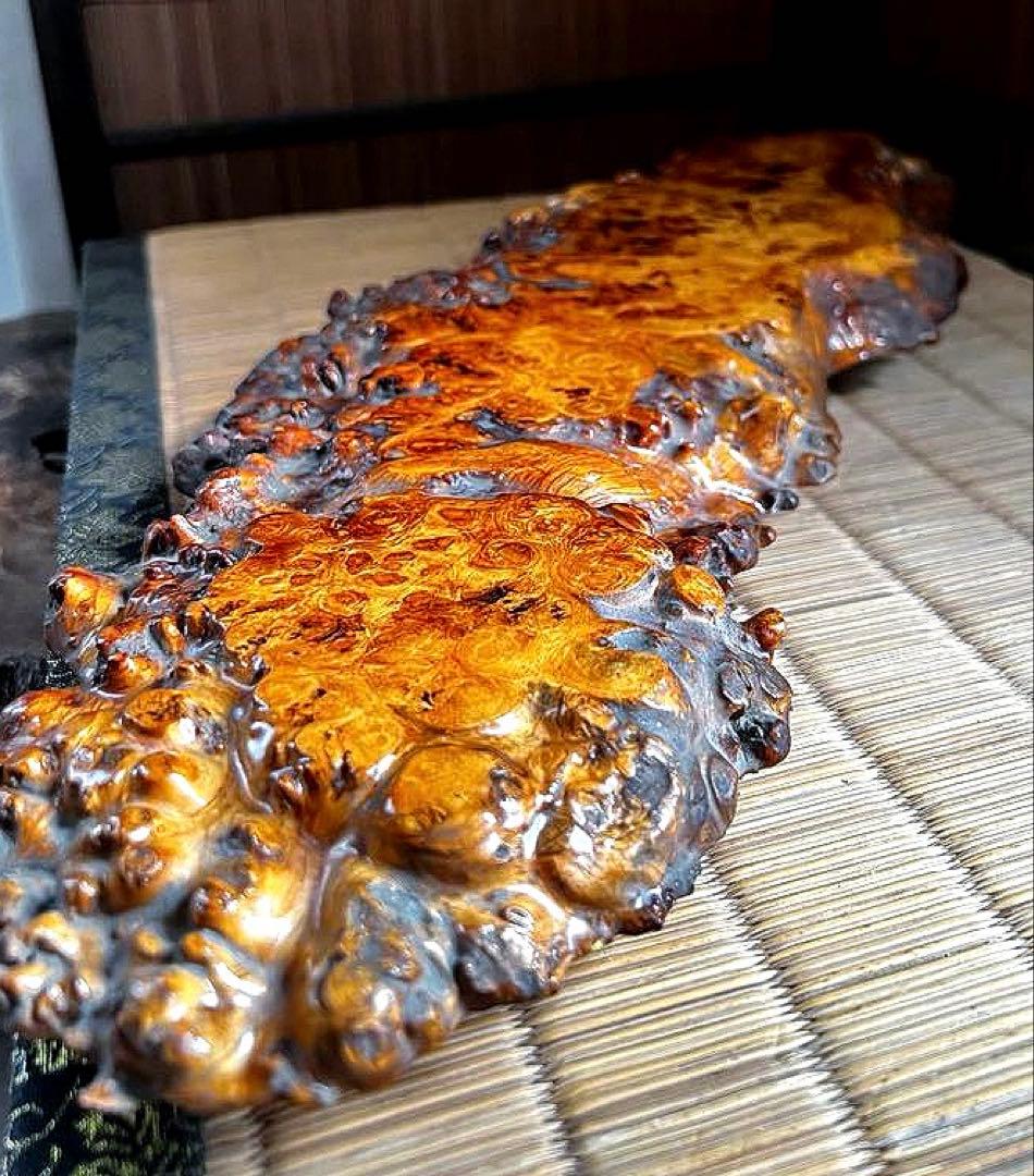 天然時代木 希少 横長 奥細 花梨 玉杢 瘤 四足 花台 香台 盆栽台 50㎝