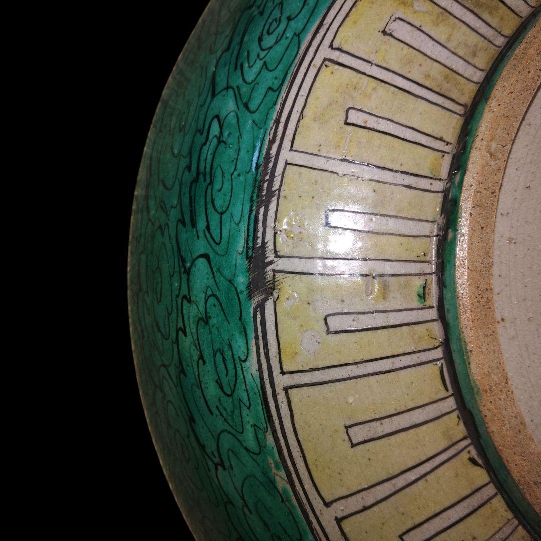 再興九谷焼　庄三手色絵皿　蛸唐草　骨董品　大皿