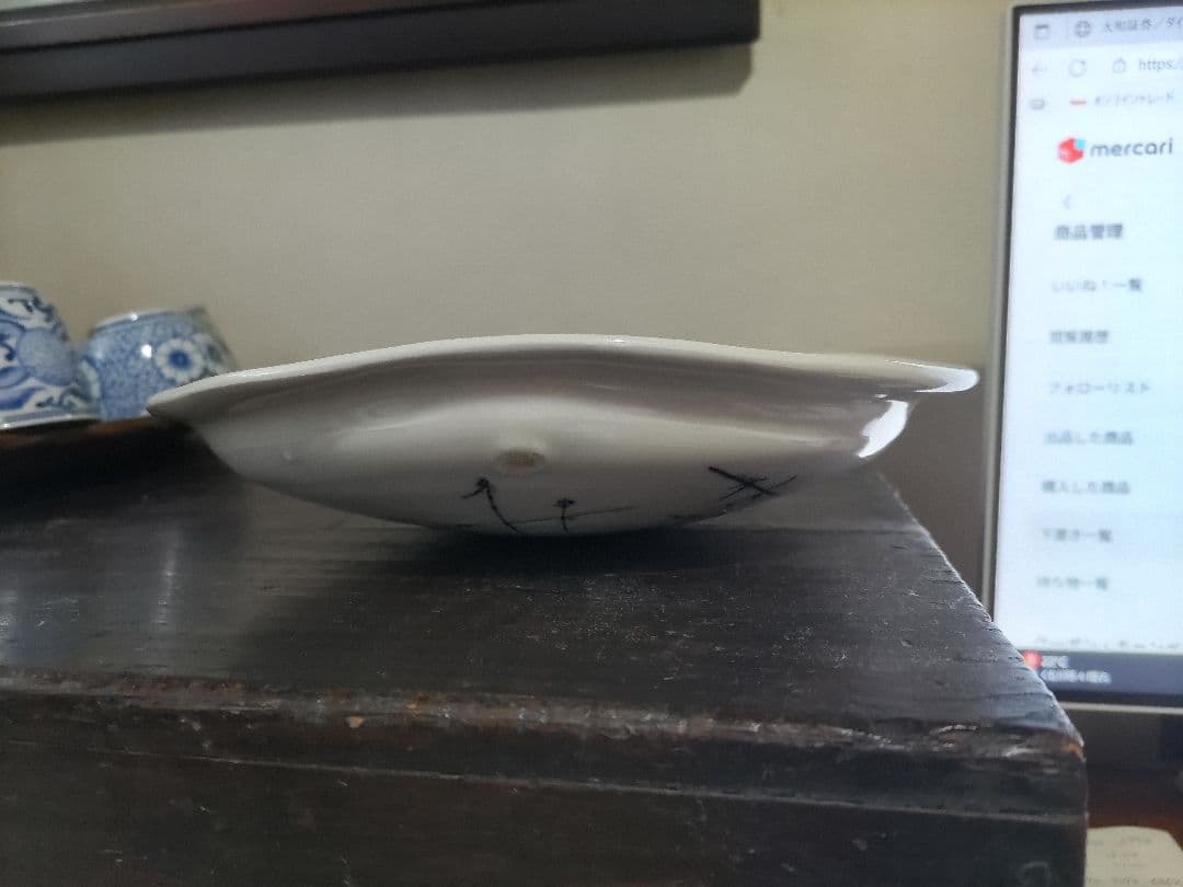 吉川正道　白磁　皿（径21.6×22.8cm）無傷