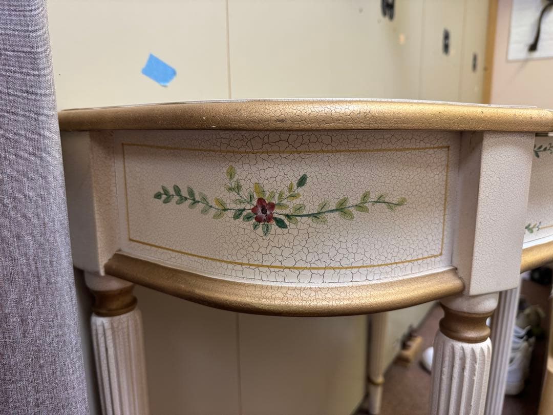 ホワイト サイドテーブル ロココ引き出し 木製