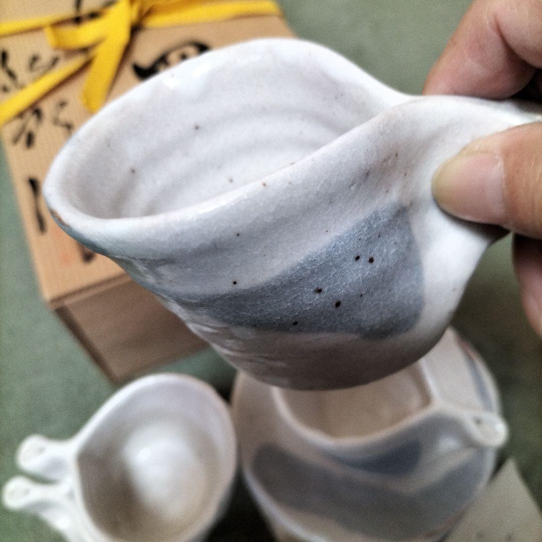 青山哲朗作　鼠志野ティーカップセット六客、未使用