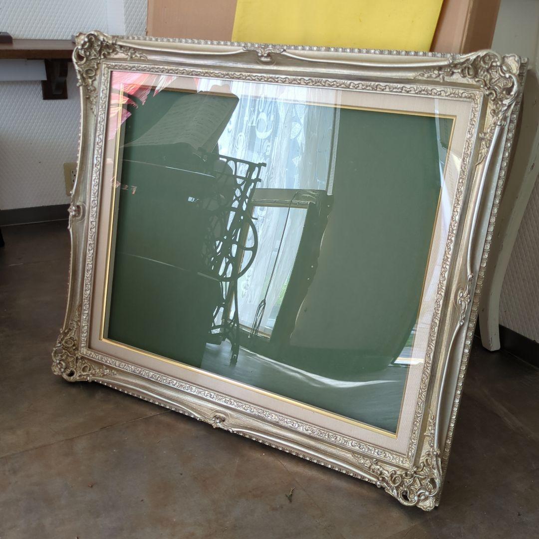 油彩 特大 額縁 F15 額縁 木製 シルバー 渋いシルバー 装飾彫 紙箱