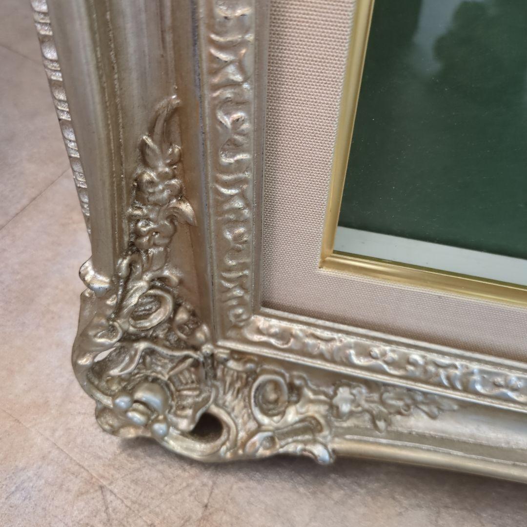 油彩 特大 額縁 F15 額縁 木製 シルバー 渋いシルバー 装飾彫 紙箱