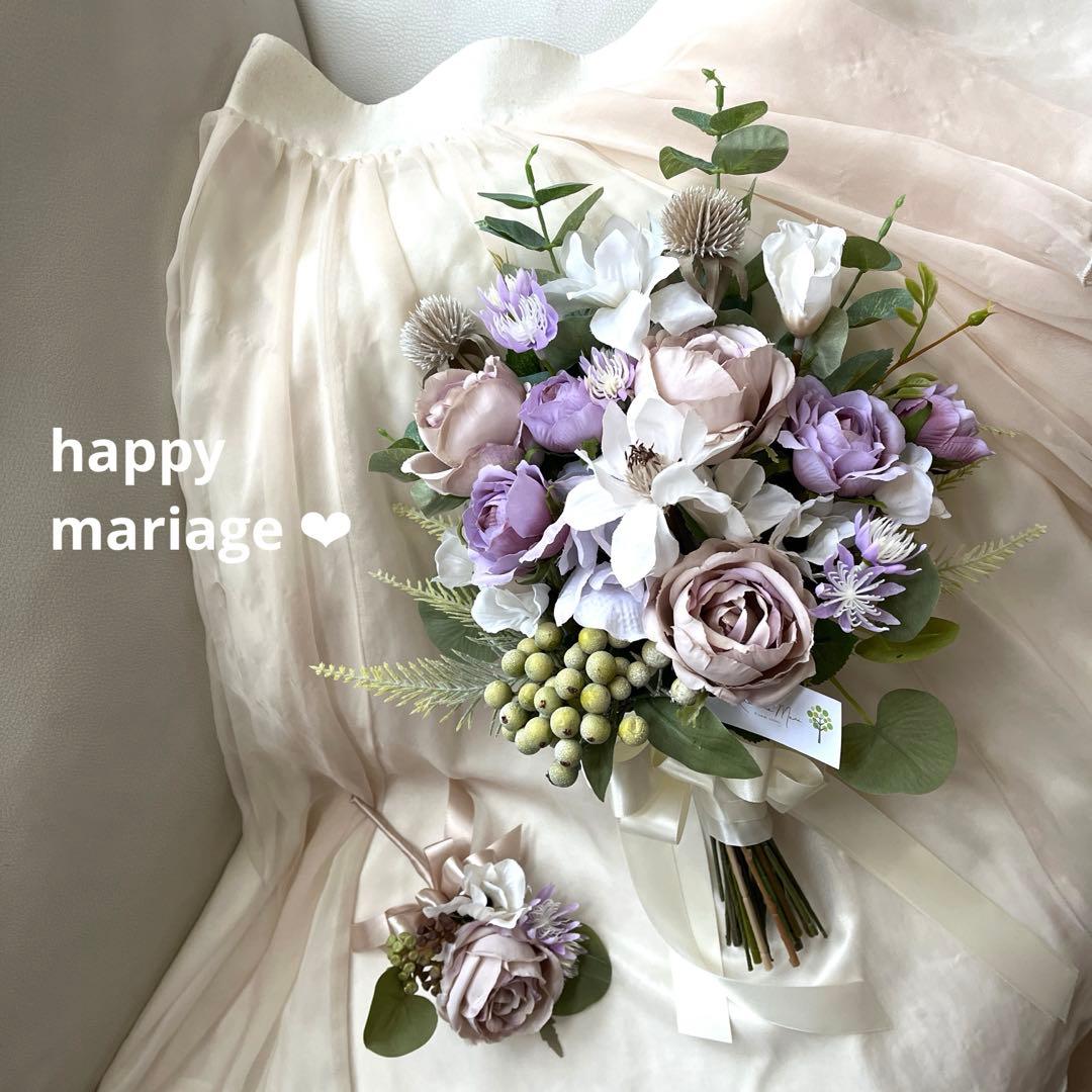 ウェディングブーケとブートニアのセット♡ナチュラルブーケ♡挙式♡前撮り♡