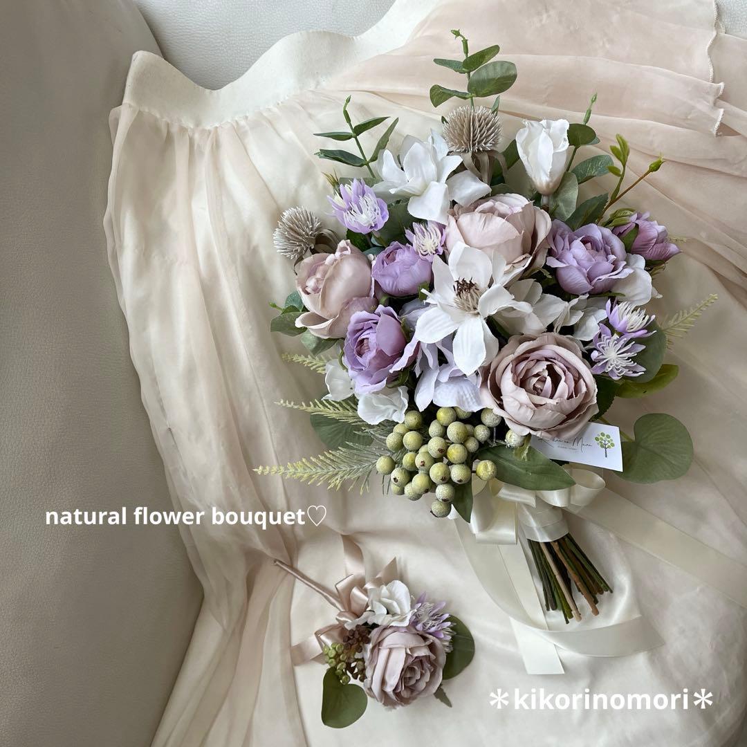 ウェディングブーケとブートニアのセット♡ナチュラルブーケ♡挙式♡前撮り♡