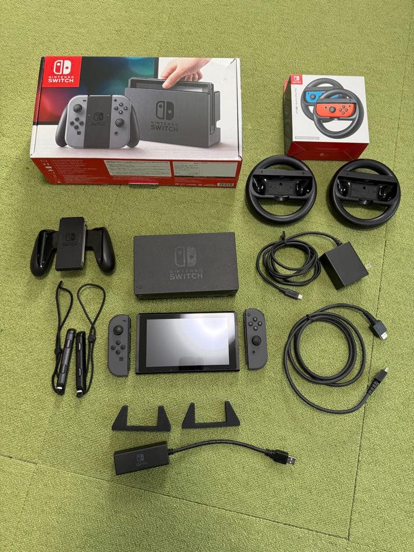 【美品】Nintendo Switch 本体、ハンドルセット、純正LANケーブル