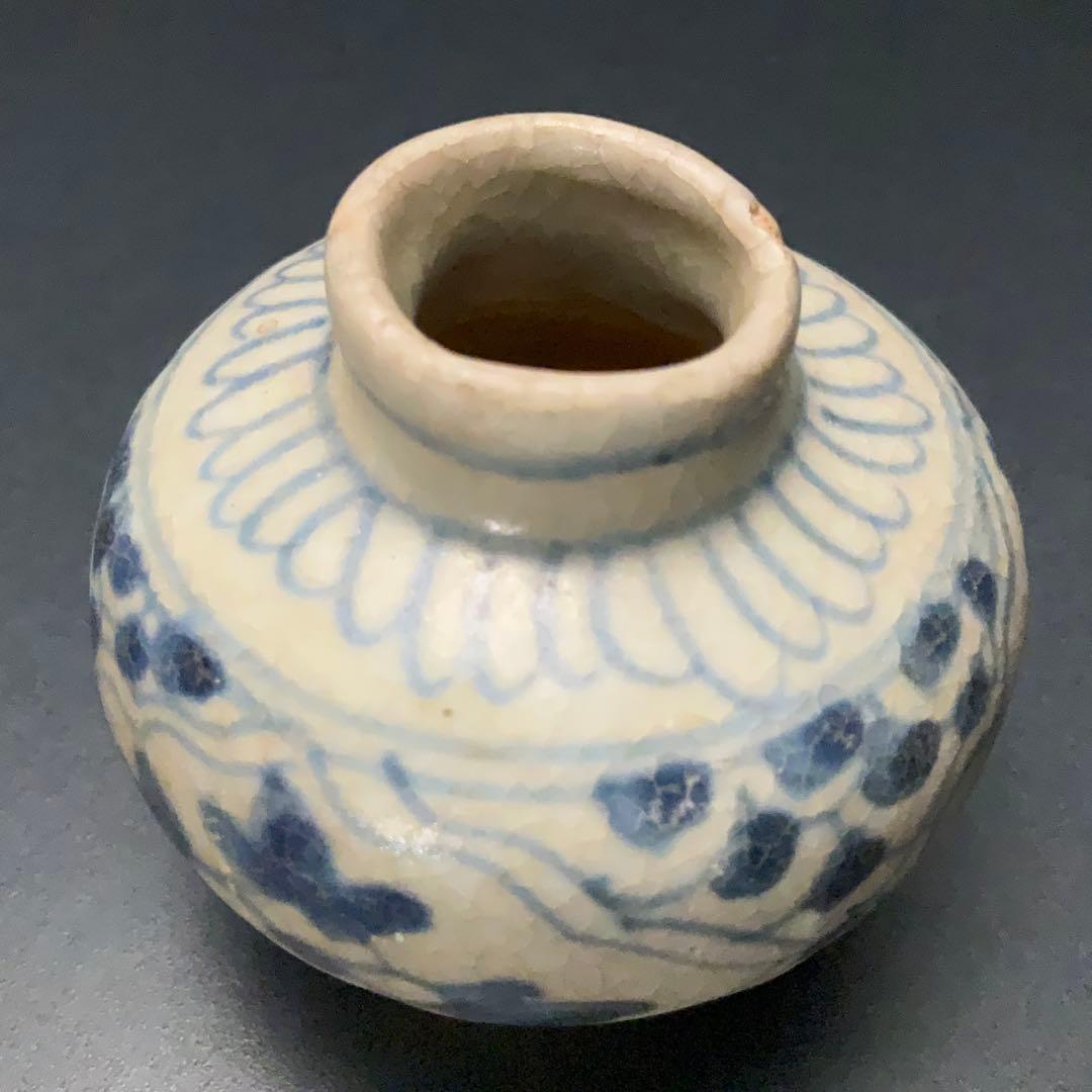 安南染付花図小壺　骨董　アンティーク　ベトナム　R1392ダM