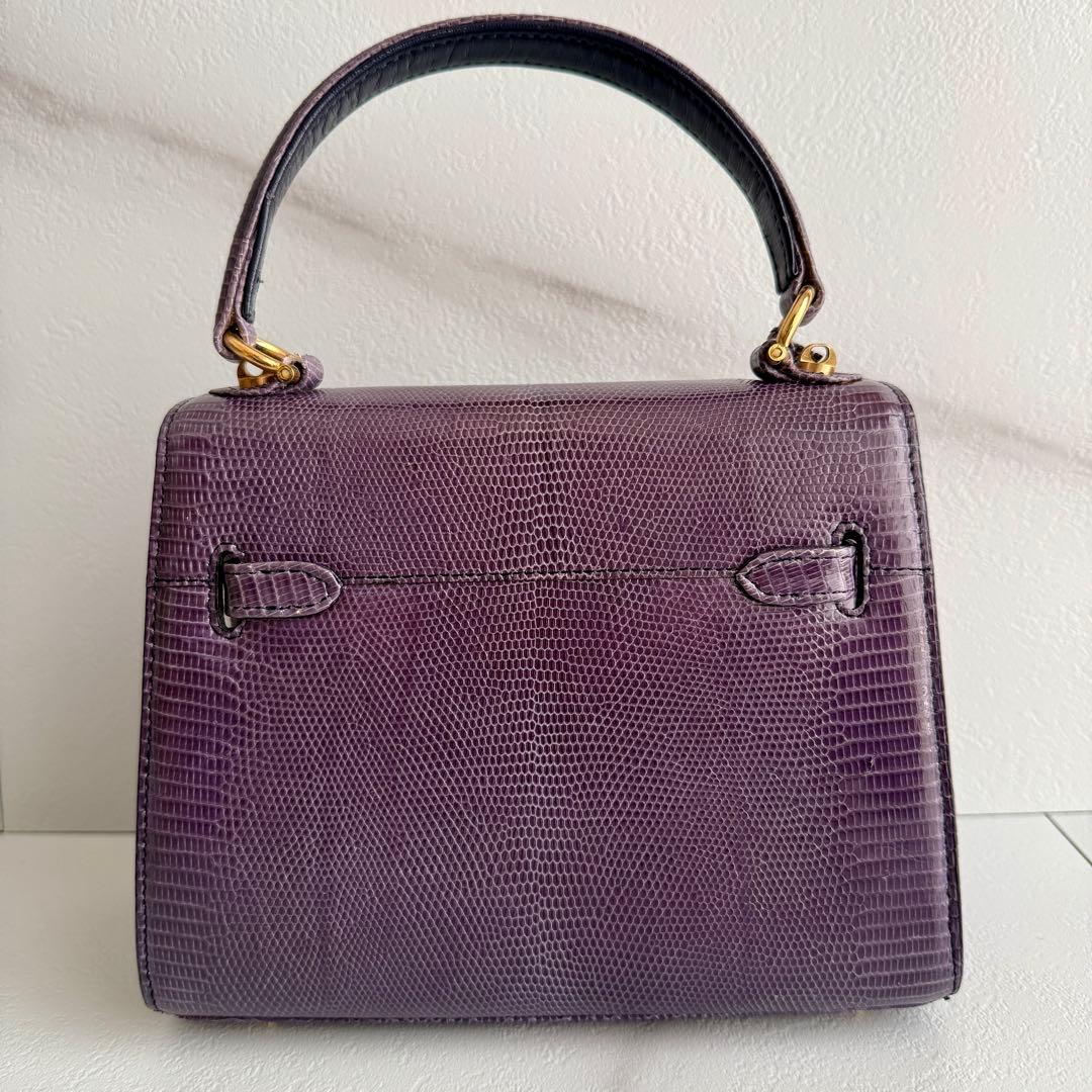 エキゾチックレザー　ハンドバッグ　リザードバッグ　パープル