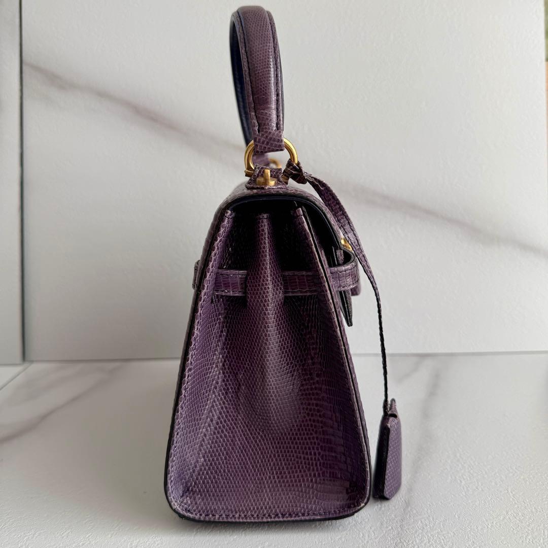 エキゾチックレザー　ハンドバッグ　リザードバッグ　パープル
