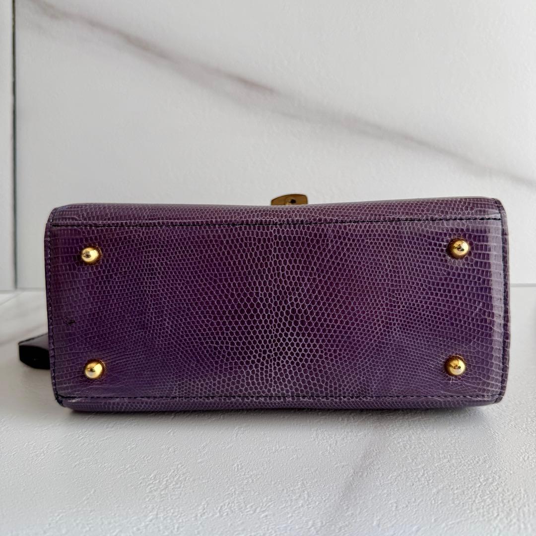 エキゾチックレザー　ハンドバッグ　リザードバッグ　パープル